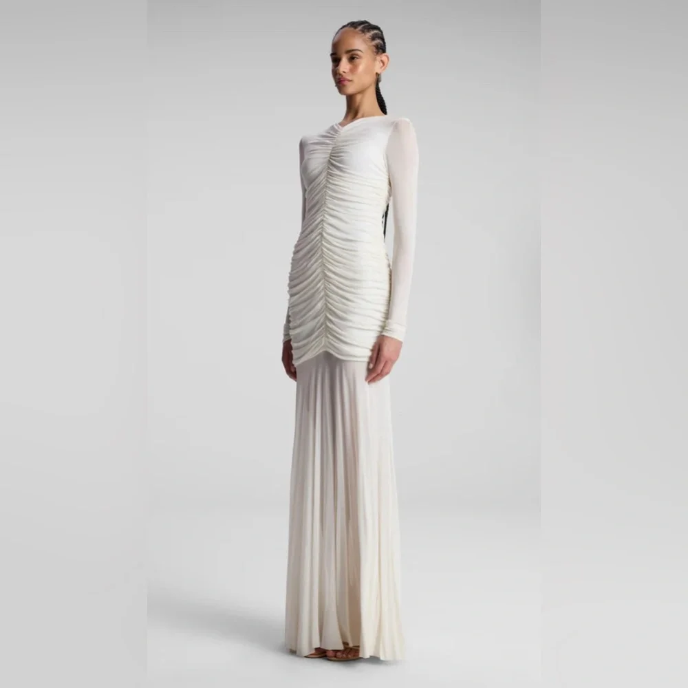A.L.C. fawn ruched mesh maxi dress in off white color - Picture 3 of 4
